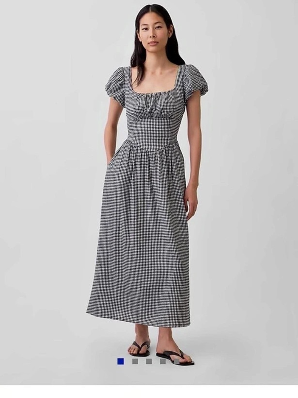 Gap Linen-Blend Drop-Waist Maxi Dress Gingham in Black & White